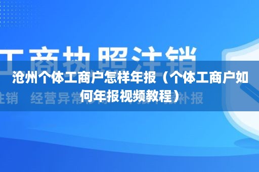 沧州个体工商户怎样年报（个体工商户如何年报视频教程）