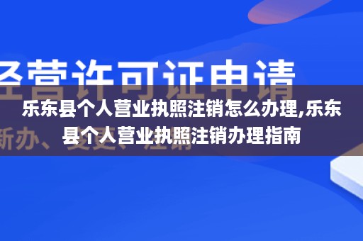乐东县个人营业执照注销怎么办理,乐东县个人营业执照注销办理指南