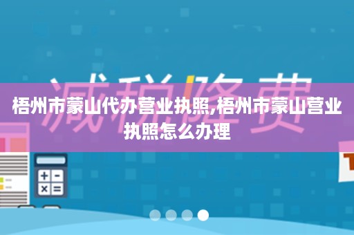 梧州市蒙山代办营业执照,梧州市蒙山营业执照怎么办理