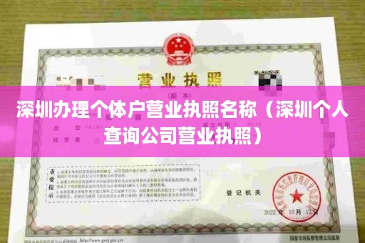 深圳办理个体户营业执照名称（深圳个人查询公司营业执照）